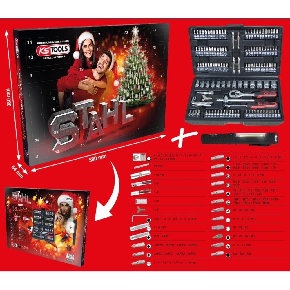 KS Tools 999.4444 Adventskalender, Steckschlüssel-Satz 131-tlg