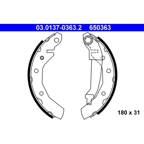 Bremsbackensatz ATE 03.0137-0363.2 für CHEVROLET DAEWOO, Hinterachse