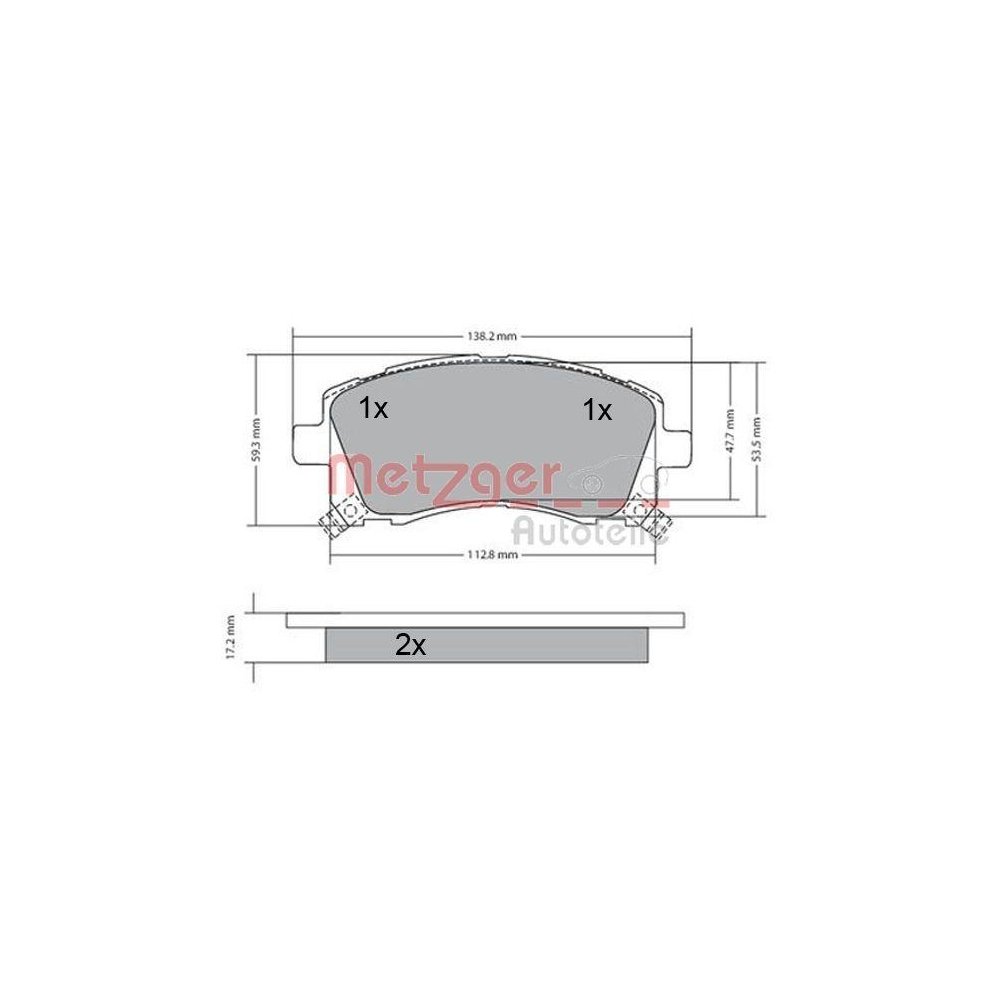 Bremsbelagsatz, Scheibenbremse METZGER 1170416 für SUBARU, Vorderachse