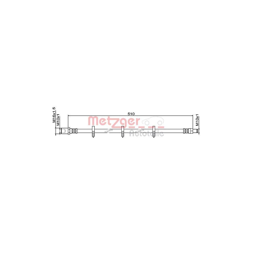 Bremsschlauch METZGER 4111486 GREENPARTS für IVECO, Hinterachse links, innen