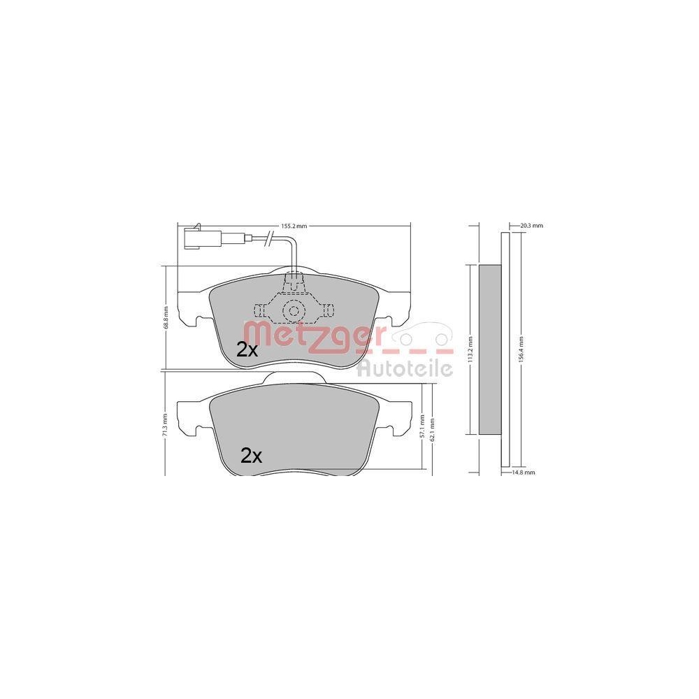 Bremsbelagsatz, Scheibenbremse METZGER 1170424 für ALFA ROMEO, Vorderachse