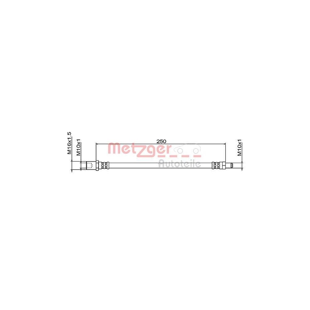 Bremsschlauch METZGER 4111496 GREENPARTS für IVECO, Hinterachse links, außen