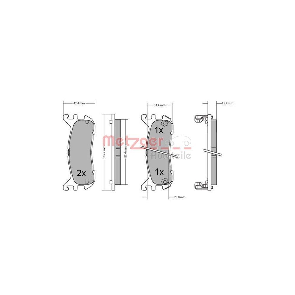 Bremsbelagsatz, Scheibenbremse METZGER 1170431 für MAZDA, Hinterachse