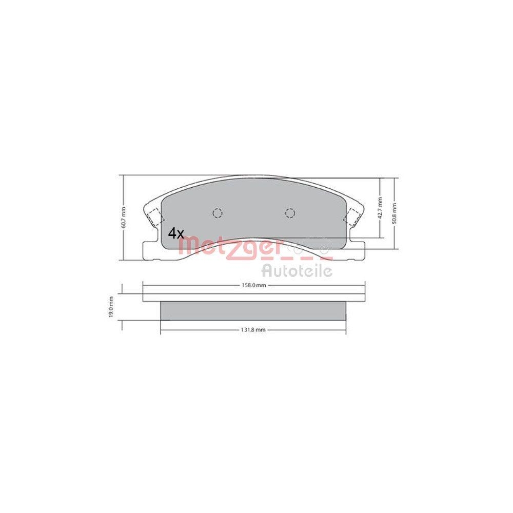 Bremsbelagsatz, Scheibenbremse METZGER 1170439 für JEEP, Vorderachse