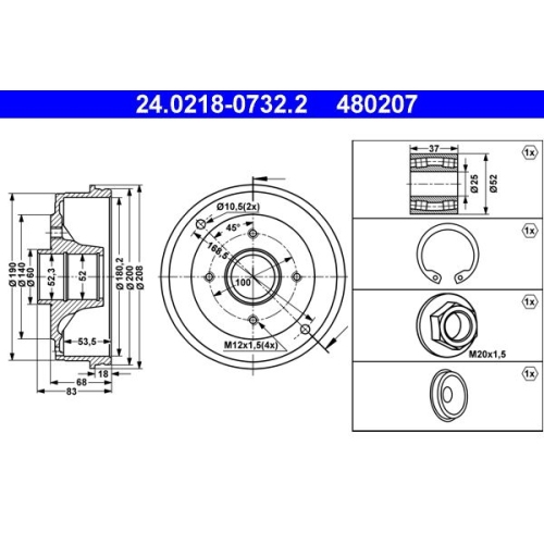 Bremstrommel ATE 24.0218-0732.2 für RENAULT DACIA, Hinterachse