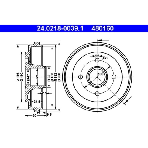 Bremstrommel ATE 24.0218-0039.1 für OPEL SUZUKI, Hinterachse