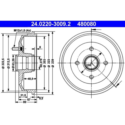 Bremstrommel ATE 24.0220-3009.2 für FORD, Hinterachse