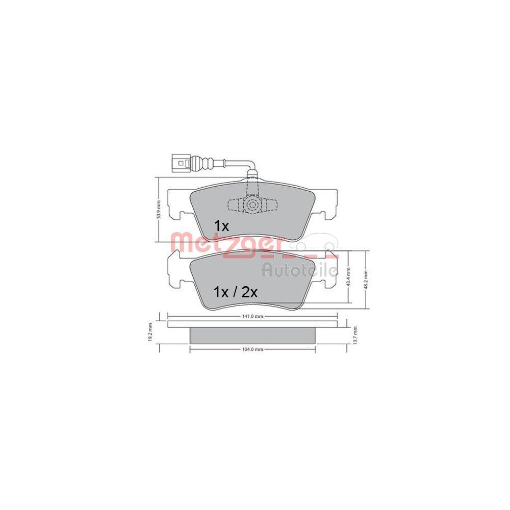 Bremsbelagsatz, Scheibenbremse METZGER 1170465 für VW, Hinterachse