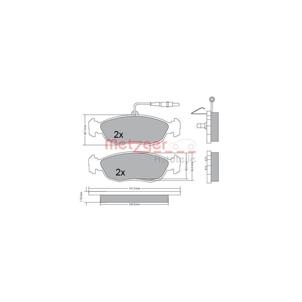 Bremsbelagsatz, Scheibenbremse METZGER 1170476 für PEUGEOT, Vorderachse