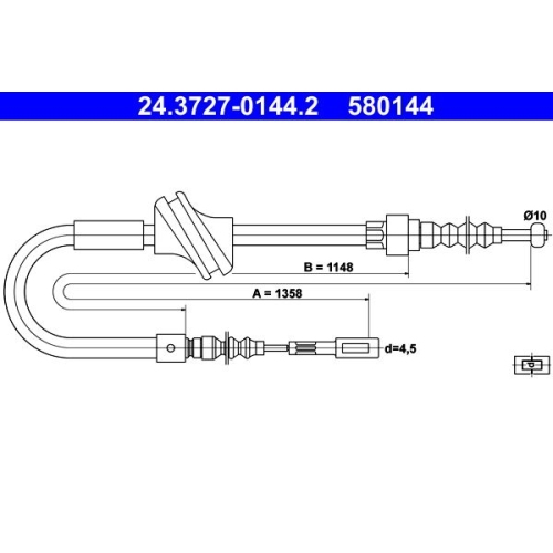 Seilzug, Feststellbremse ATE 24.3727-0144.2 für VAG, hinten rechts