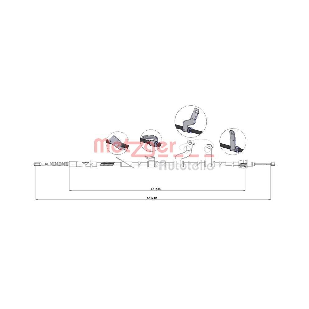 Seilzug, Feststellbremse METZGER 17.6075 für KIA, hinten links