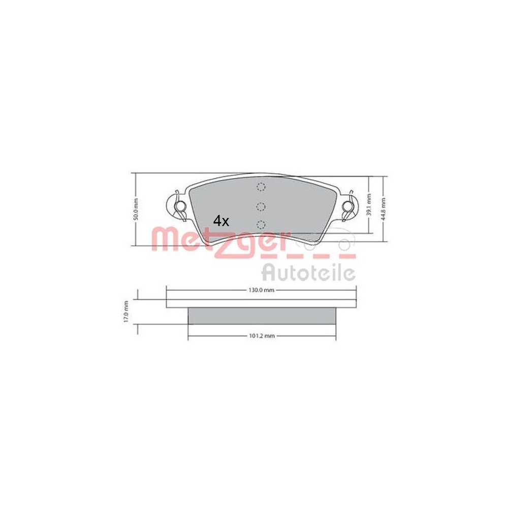 Bremsbelagsatz, Scheibenbremse METZGER 1170499 für CITROËN PEUGEOT, Vorderachse