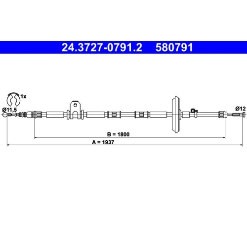 Seilzug, Feststellbremse ATE 24.3727-0791.2 für OPEL VAUXHALL, hinten