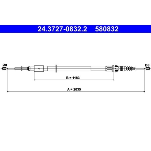 Seilzug, Feststellbremse ATE 24.3727-0832.2 für CITROËN PEUGEOT, hinten