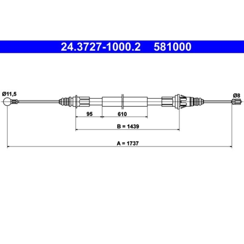 Seilzug, Feststellbremse ATE 24.3727-1000.2 für OPEL RENAULT VAUXHALL, hinten