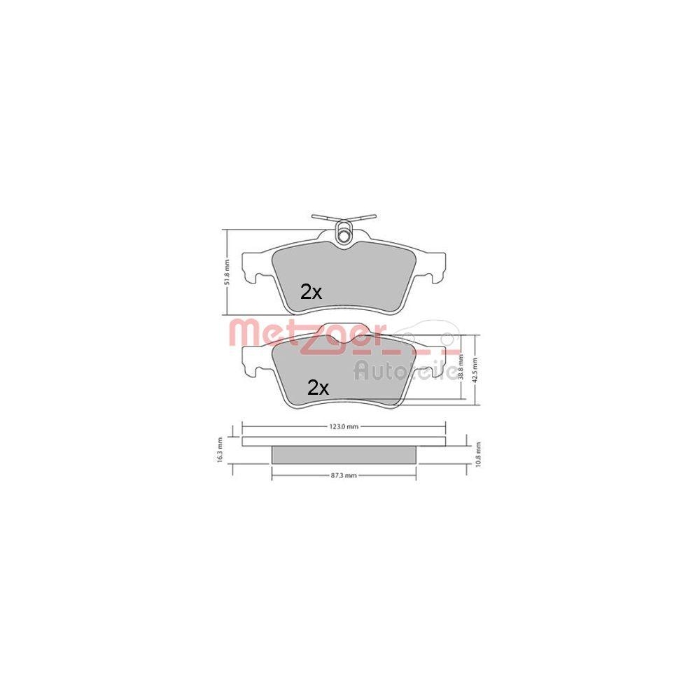 Bremsbelagsatz, Scheibenbremse METZGER 1170503 für PEUGEOT, Hinterachse