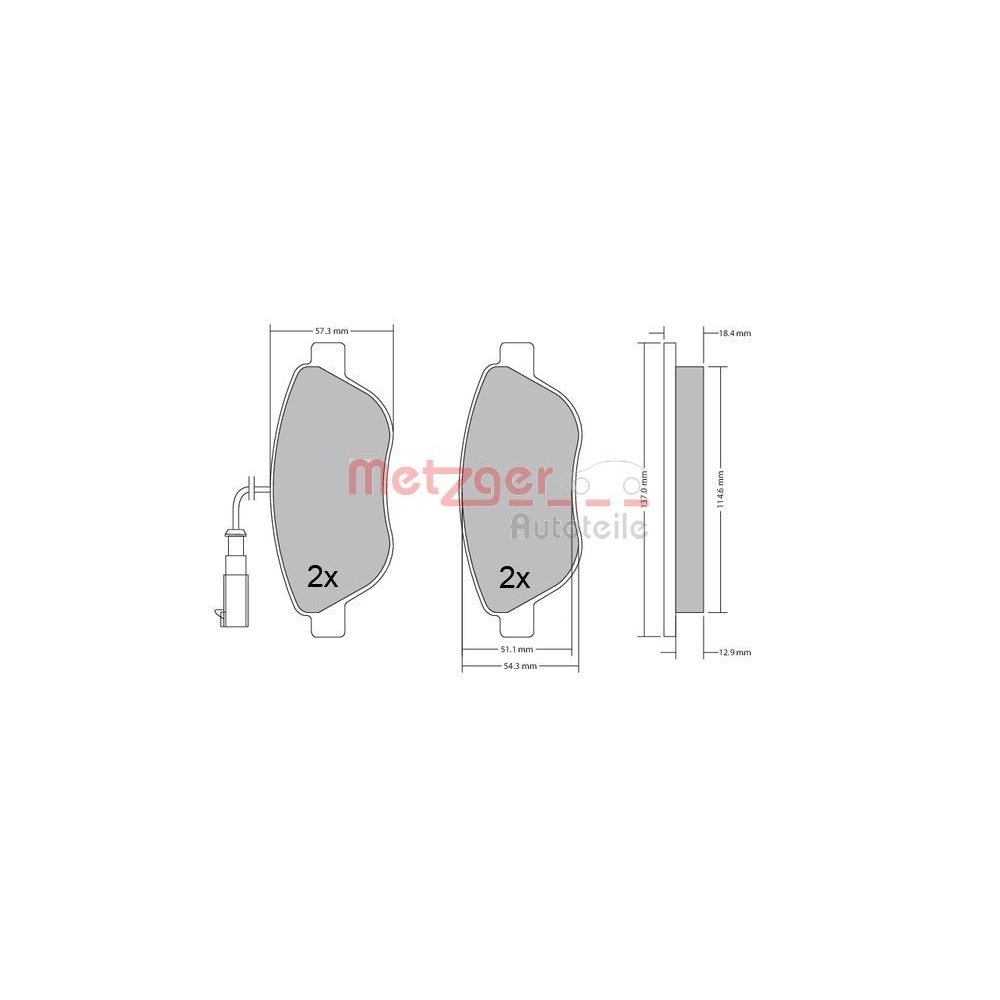 Bremsbelagsatz, Scheibenbremse METZGER 1170504 für FIAT, Vorderachse