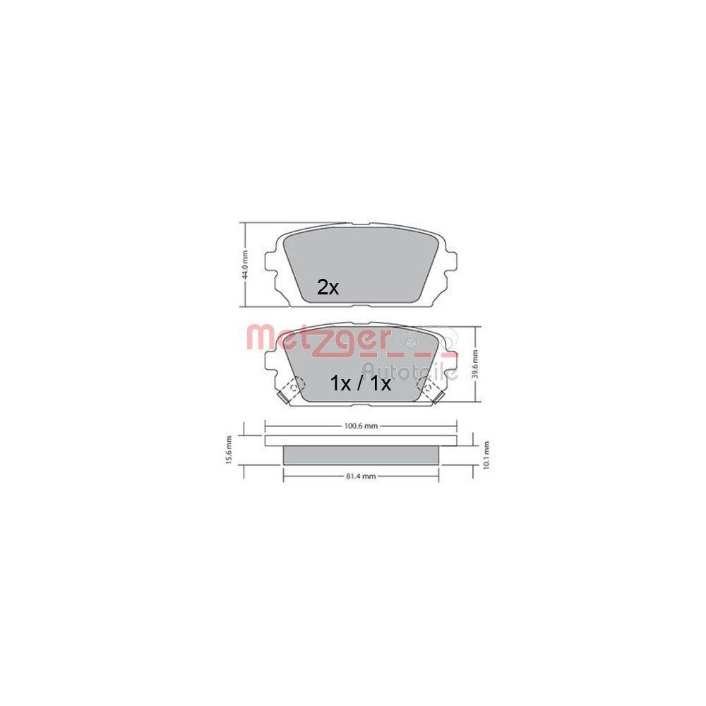 Bremsbelagsatz, Scheibenbremse METZGER 1170522 für HYUNDAI, Hinterachse