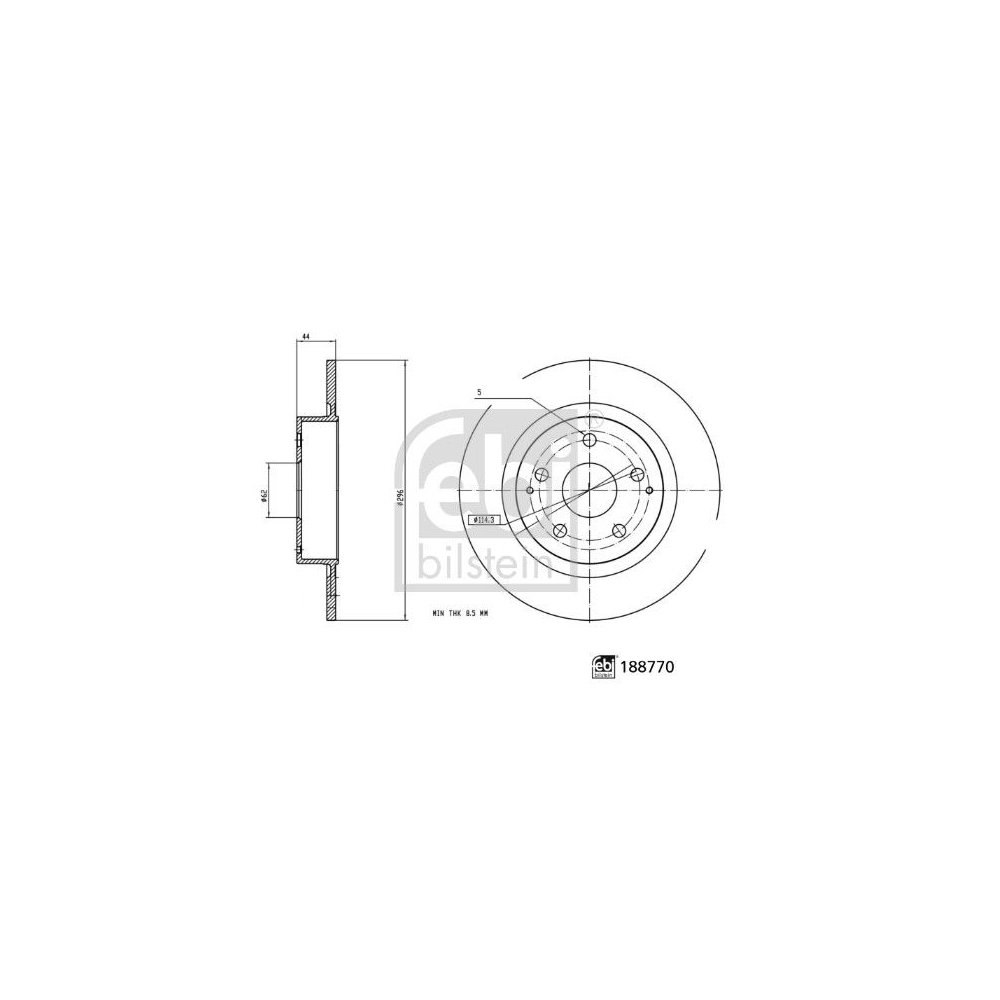 Bremsscheibe FEBI BILSTEIN 188770 für TOYOTA, Hinterachse