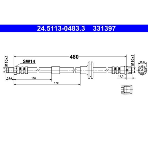 Bremsschlauch ATE 24.5113-0483.3 für MERCEDES-BENZ, Vorderachse