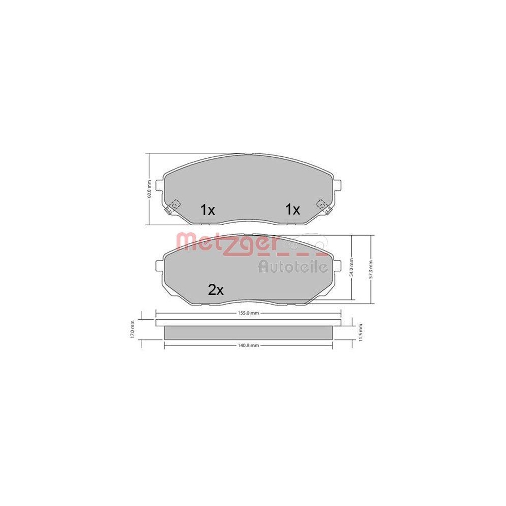 Bremsbelagsatz, Scheibenbremse METZGER 1170539 f&uuml;r KIA, Vorderachse