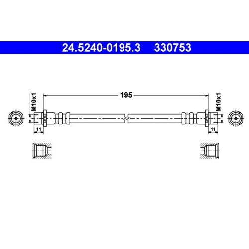 Bremsschlauch ATE 24.5240-0195.3 für OPEL VAUXHALL, Hinterachse