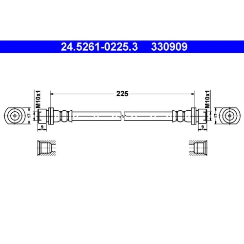 Bremsschlauch ATE 24.5261-0225.3 für CITROËN PEUGEOT TOYOTA, Hinterachse