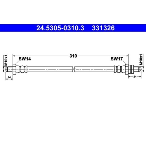 Bremsschlauch ATE 24.5305-0310.3 für FORD, Hinterachse, Vorderachse