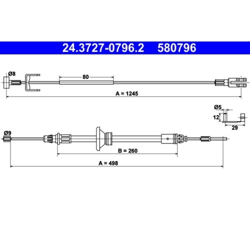 Seilzug, Feststellbremse ATE 24.3727-0796.2 für NISSAN OPEL RENAULT, mitte