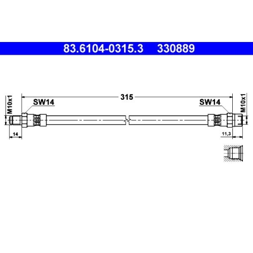 Bremsschlauch ATE 83.6104-0315.3 für BMW, Hinterachse, am Bremssattel