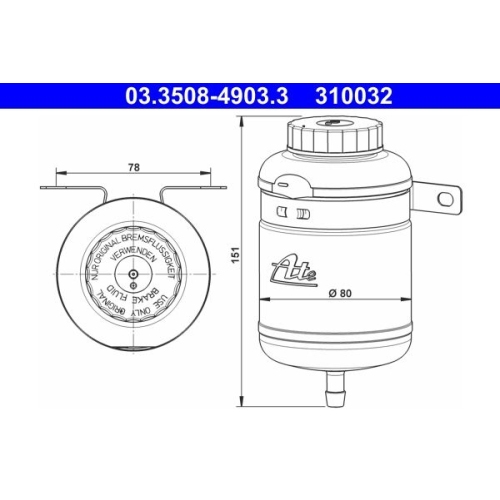 Ausgleichsbehälter, Bremsflüssigkeit ATE 03.3508-4903.3 für FORD MERCEDES-BENZ