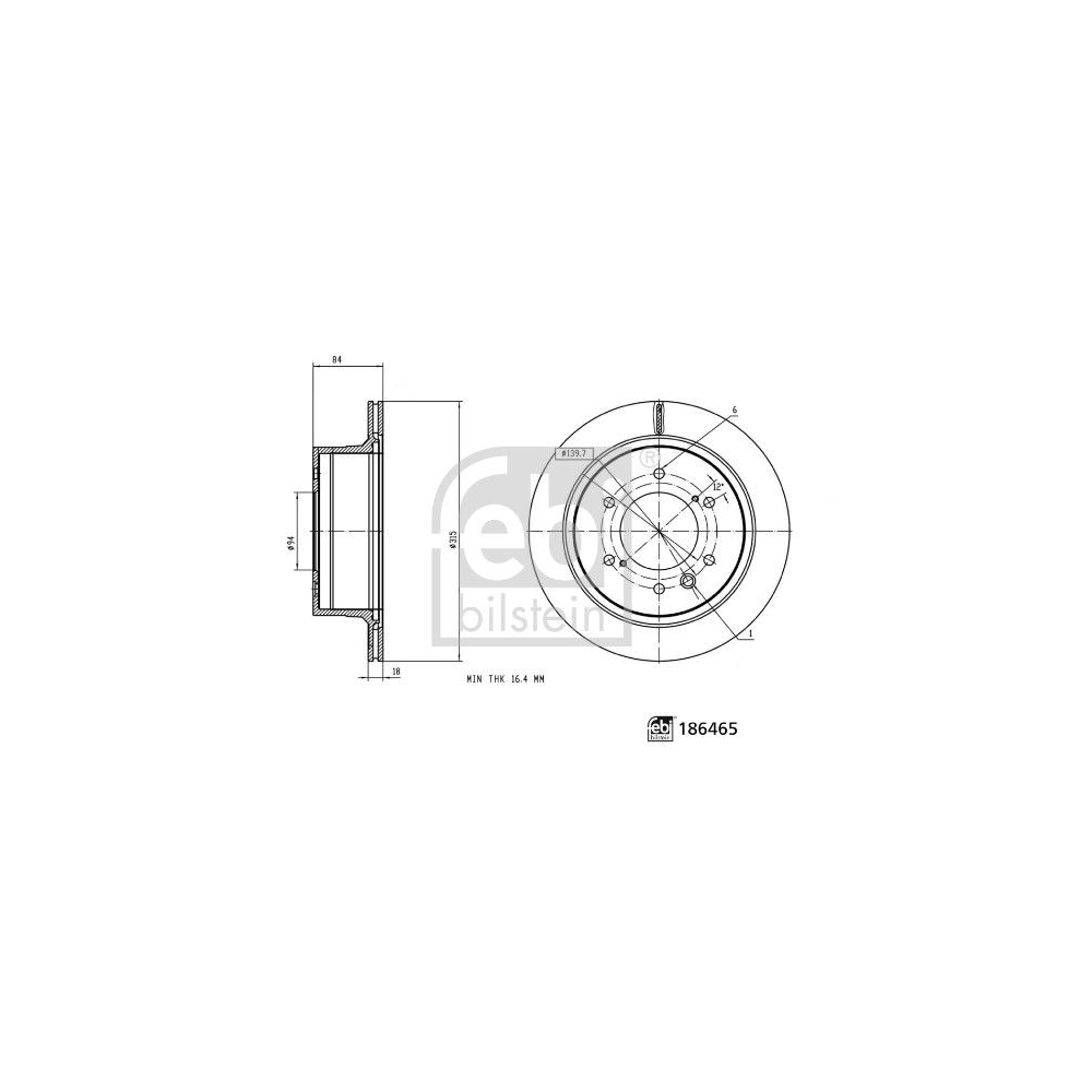 Bremsscheibe FEBI BILSTEIN 186465 für MITSUBISHI, Hinterachse