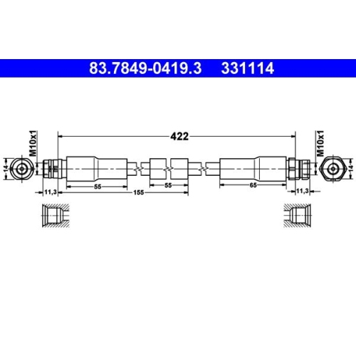 Bremsschlauch ATE 83.7849-0419.3 für VAG, Vorderachse