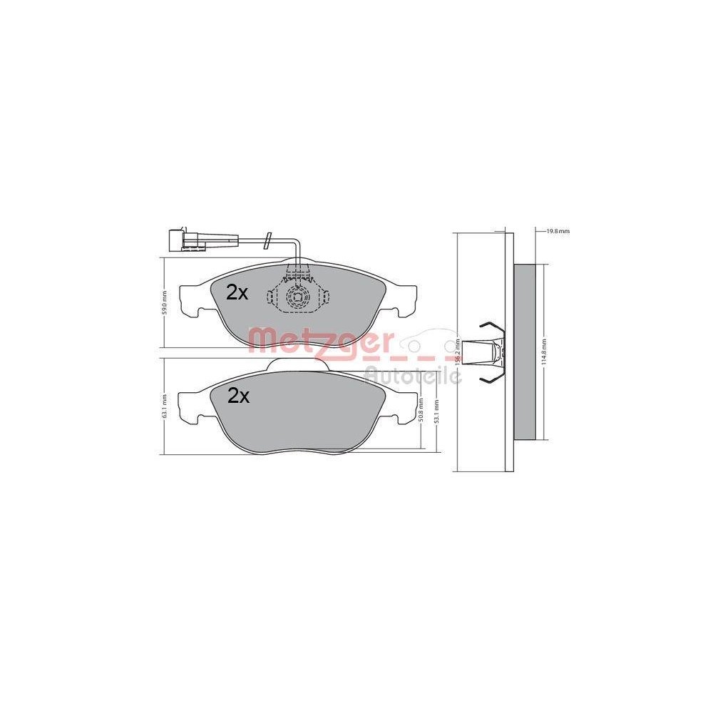 Bremsbelagsatz, Scheibenbremse METZGER 1170582 für ALFA ROMEO, Vorderachse