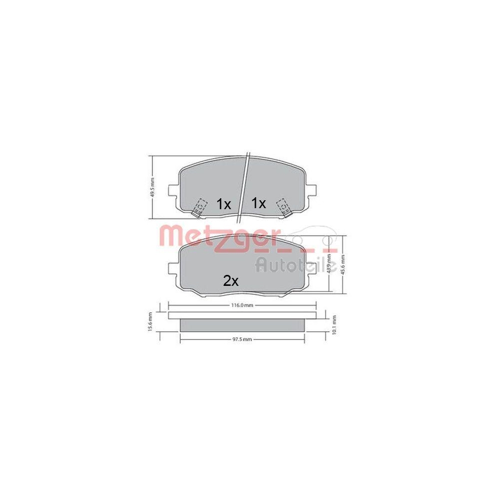 Bremsbelagsatz, Scheibenbremse METZGER 1170588 für HYUNDAI, Vorderachse