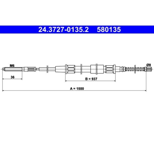 Seilzug, Feststellbremse ATE 24.3727-0135.2 für VAG, hinten