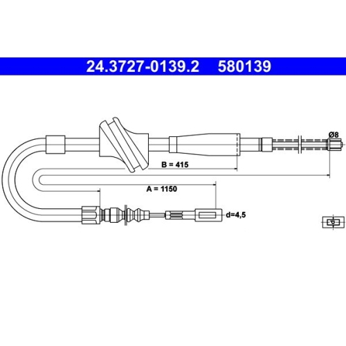 Seilzug, Feststellbremse ATE 24.3727-0139.2 für VAG, hinten rechts