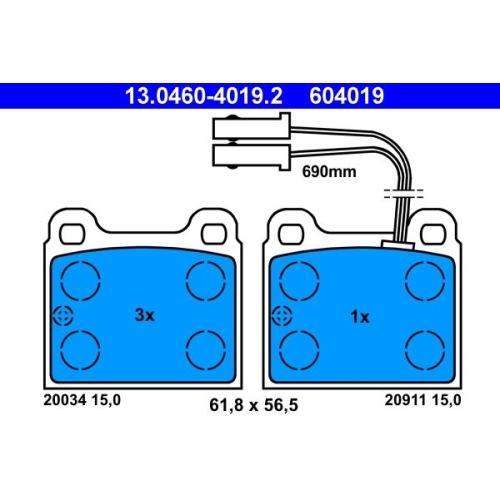 Bremsbelagsatz, Scheibenbremse ATE 13.0460-4019.2 für ALFA ROMEO FIAT