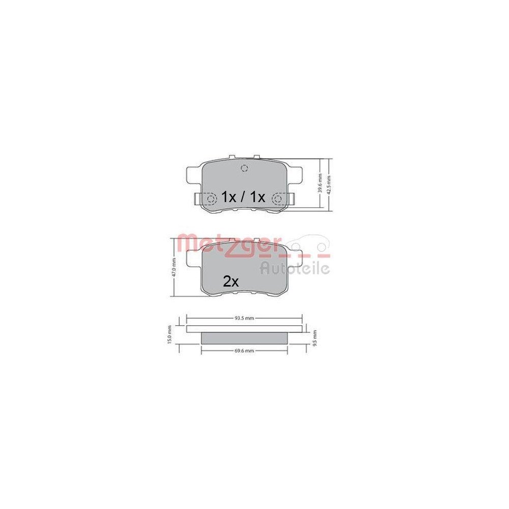 Bremsbelagsatz, Scheibenbremse METZGER 1170593 für HONDA, Hinterachse