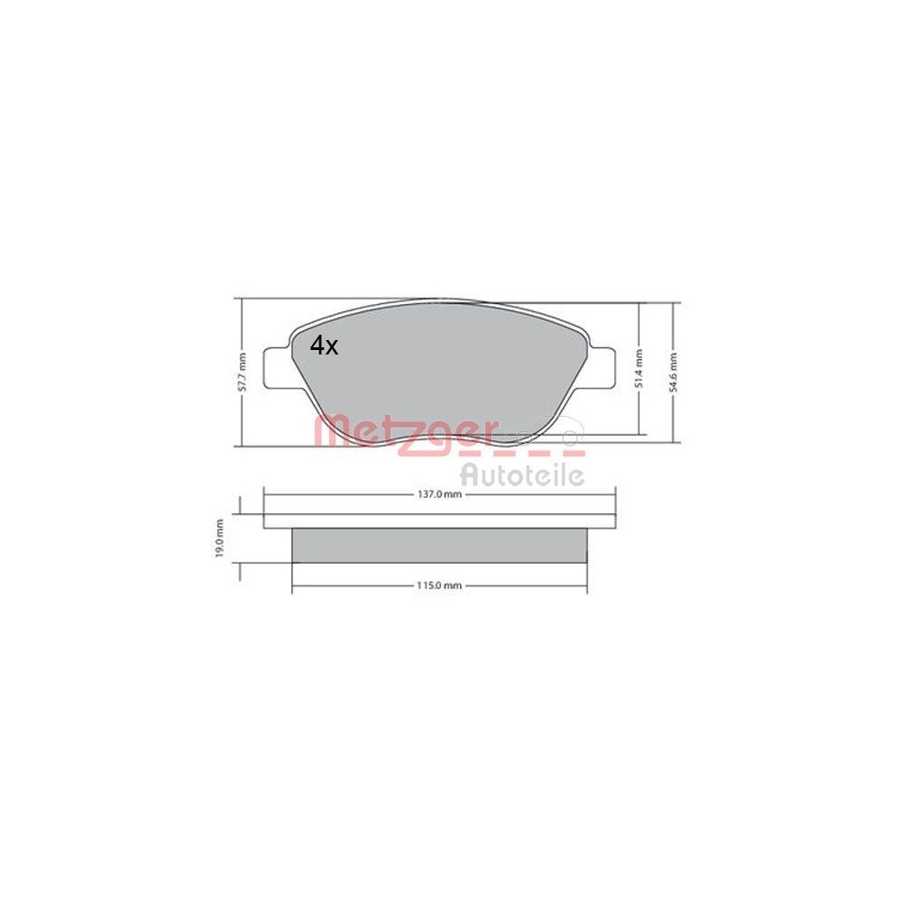 Bremsbelagsatz, Scheibenbremse METZGER 1170614 für OPEL, Vorderachse