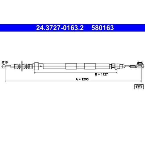 Seilzug, Feststellbremse ATE 24.3727-0163.2 für FORD SEAT VAG, hinten