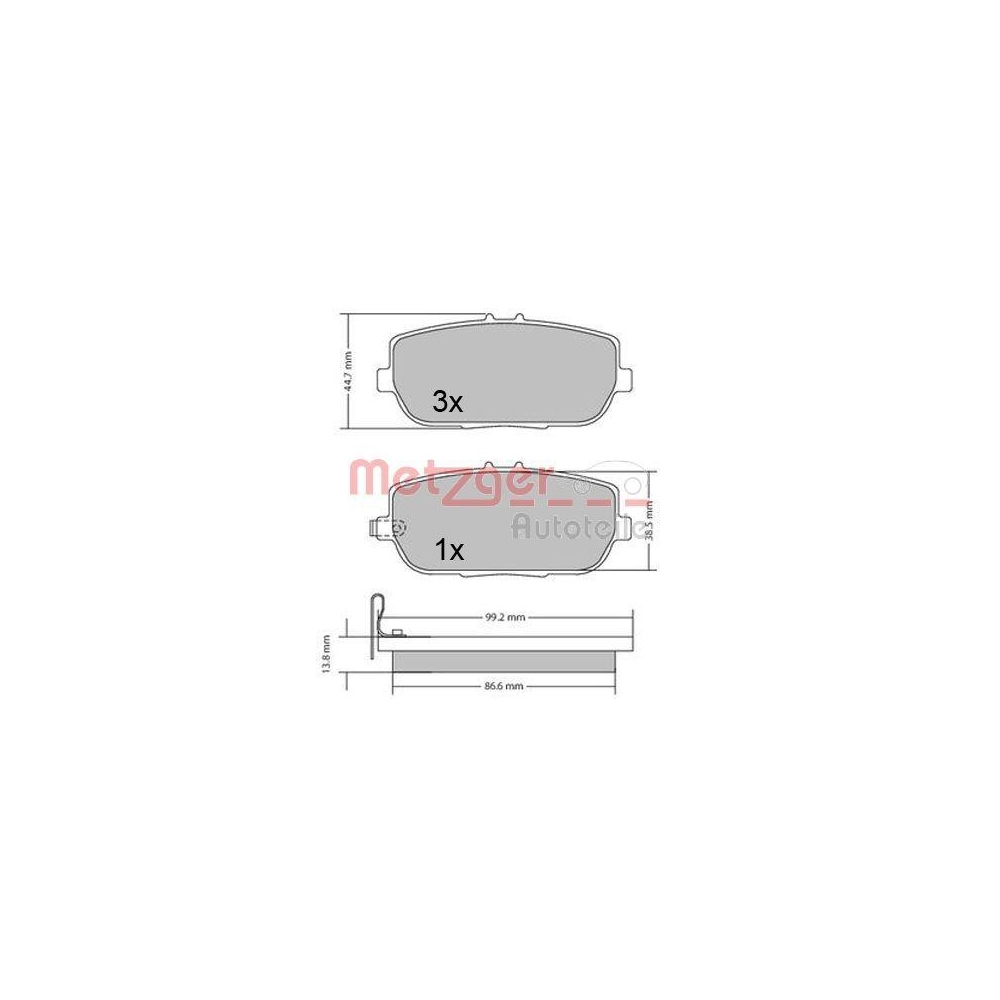 Bremsbelagsatz, Scheibenbremse METZGER 1170617 für MAZDA, Hinterachse