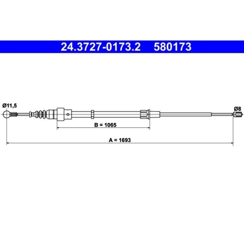 Seilzug, Feststellbremse ATE 24.3727-0173.2 für SEAT SKODA VAG, hinten