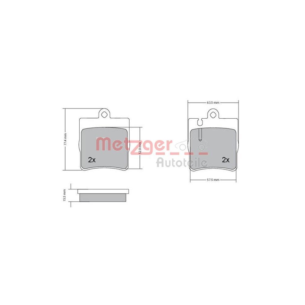 Bremsbelagsatz, Scheibenbremse METZGER 1170064 für MERCEDES-BENZ, Hinterachse