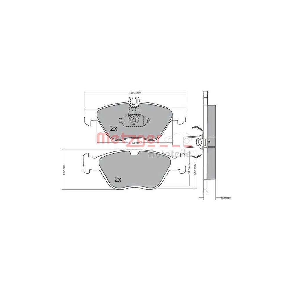 Bremsbelagsatz, Scheibenbremse METZGER 1170065 für MERCEDES-BENZ, Vorderachse