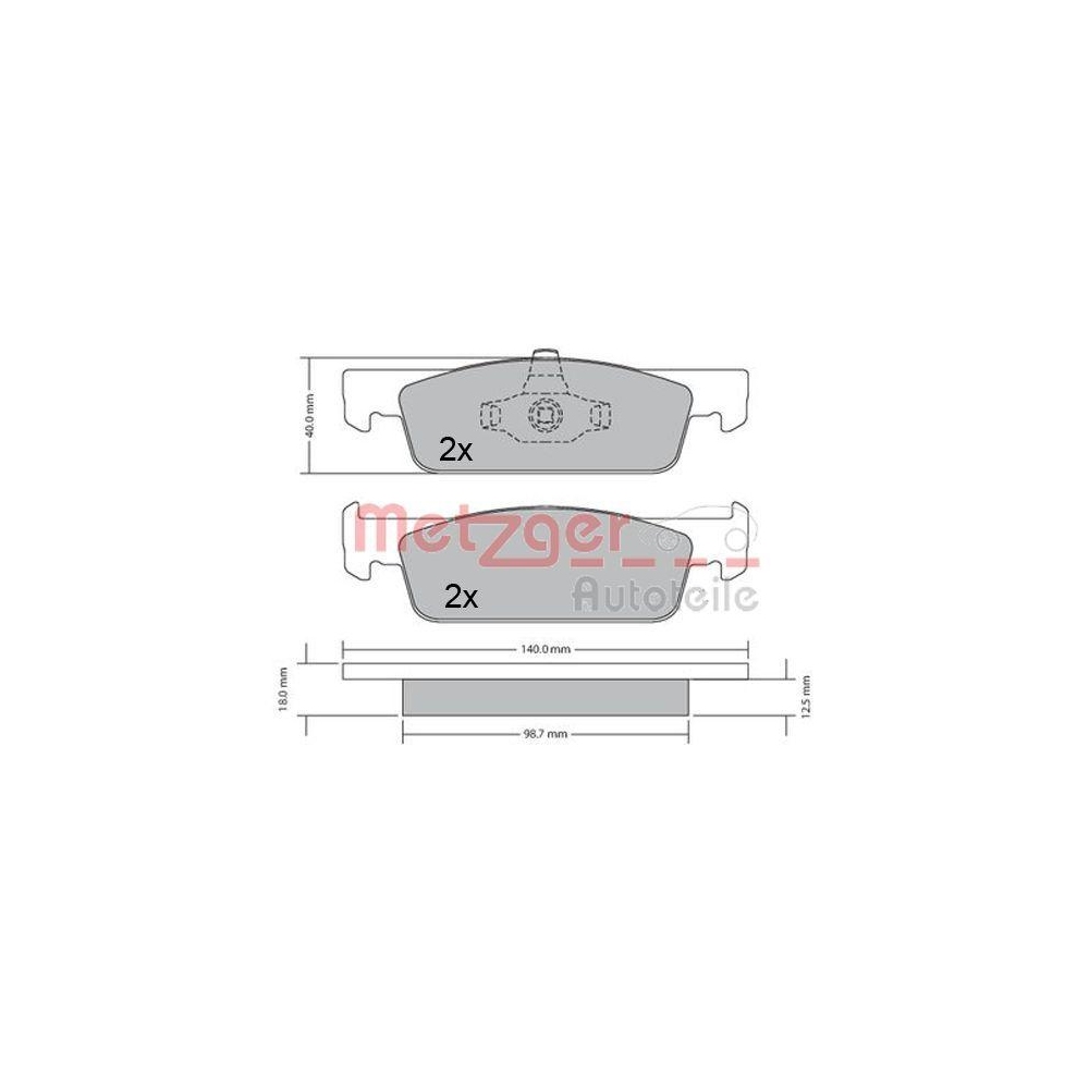 Bremsbelagsatz, Scheibenbremse METZGER 1170621 für RENAULT DACIA SMART