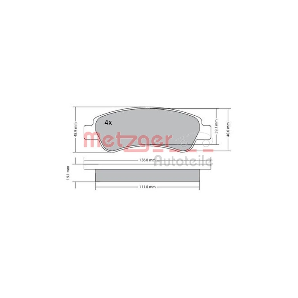 Bremsbelagsatz, Scheibenbremse METZGER 1170085 für CITROËN FIAT PEUGEOT