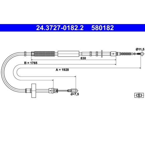 Seilzug, Feststellbremse ATE 24.3727-0182.2 für VAG, hinten links