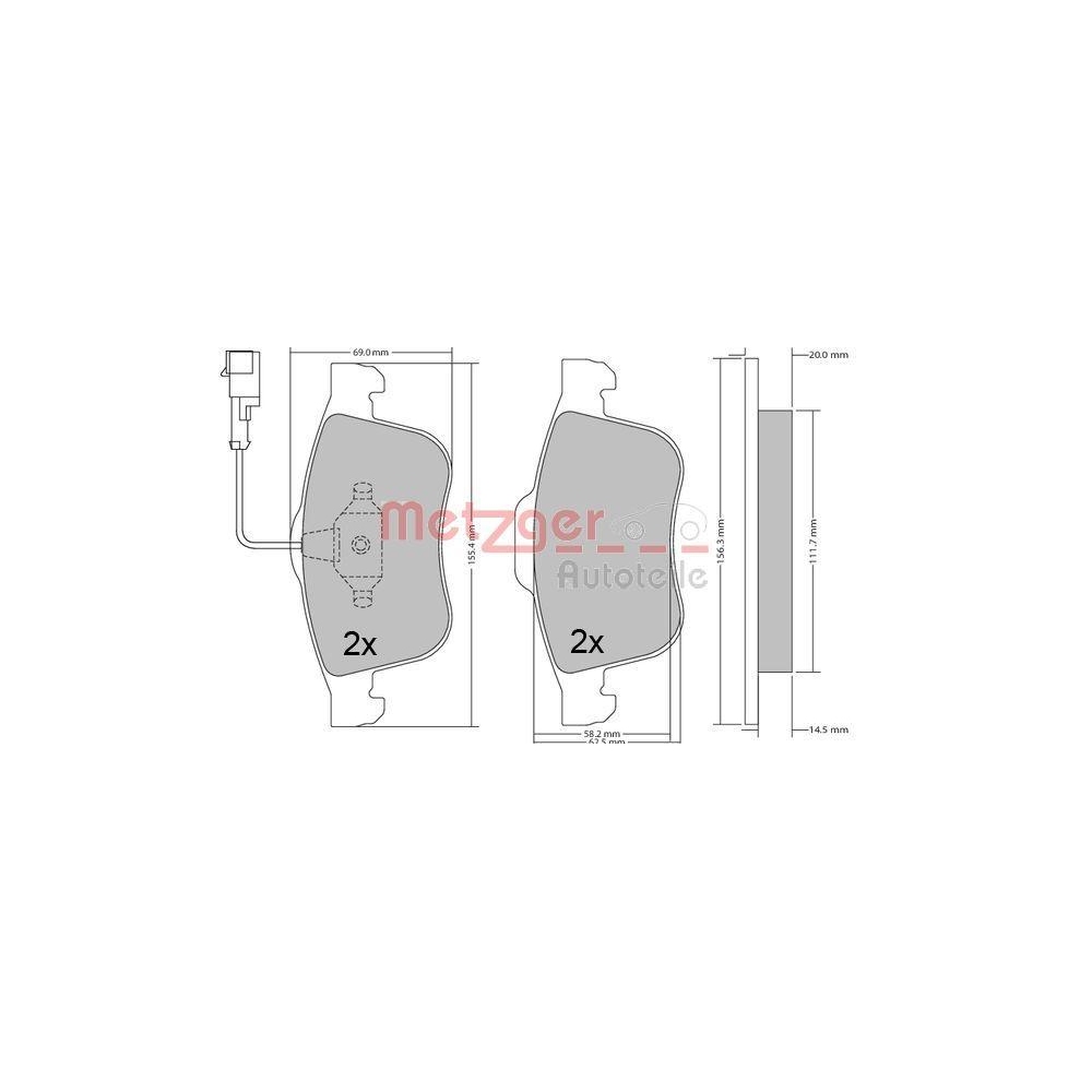 Bremsbelagsatz, Scheibenbremse METZGER 1170636 für ALFA ROMEO, Vorderachse