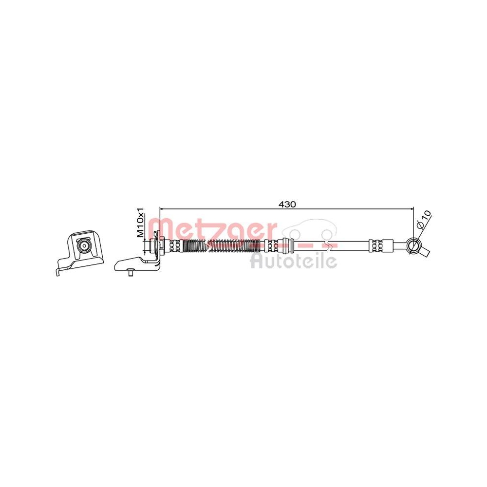 Bremsschlauch METZGER 4111866 für HYUNDAI, Vorderachse rechts